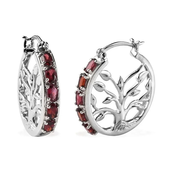 Natural Anthill Garnet Hoop Earrings In 925 Sterling Silver. - Picture 1 of 6